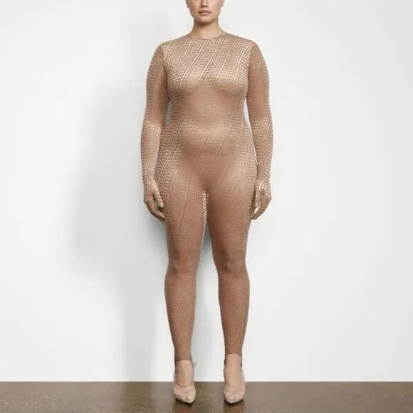 SKIMS Velvet Stirrup Jumpsuit Catsuit Cut Out Back Long...